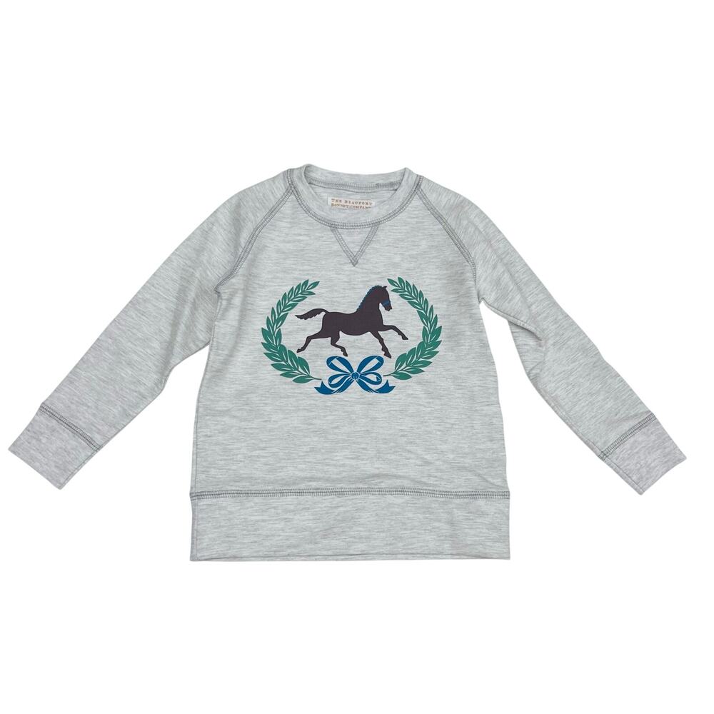 NWT TBBC 2T Cassidy Comfy Crewneck in Grantley Gray with Horse